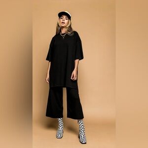 Dressed In LALA Original Ribbed Playsuit in Black Wide Leg Like New Size Small